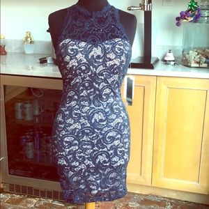 Navy + Tan Lace Dress